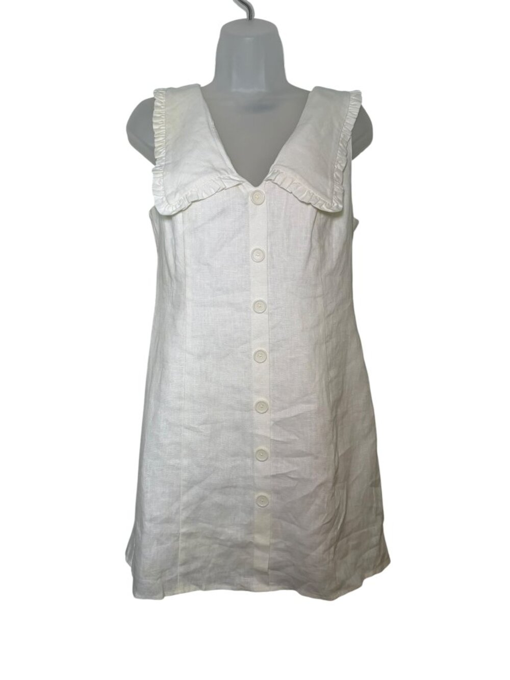 Kourt White Linen Collared Mini Dress Button Front NWT Size 8